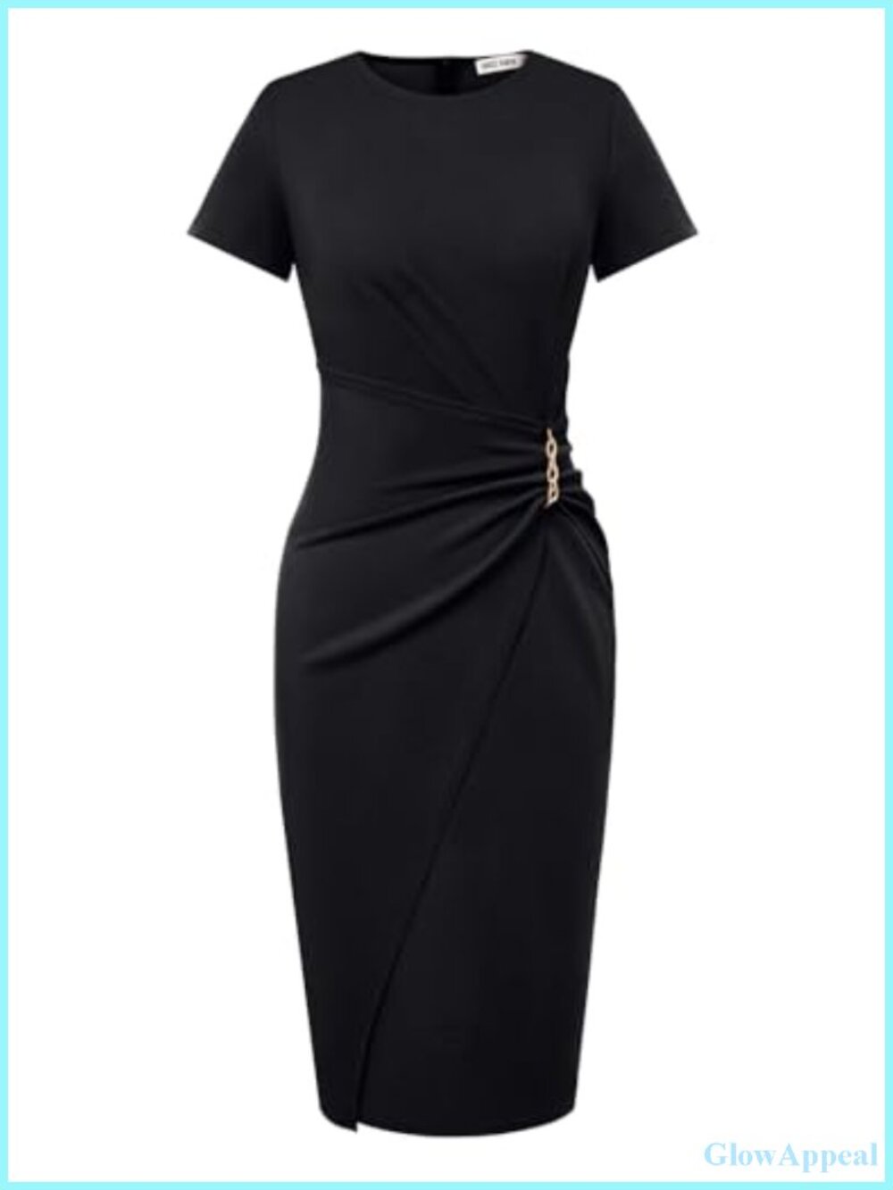 Sheath Bodycon Midi Dress for Women Short Sleeve Formal Office Work Dress with - Picture 1 of 6
